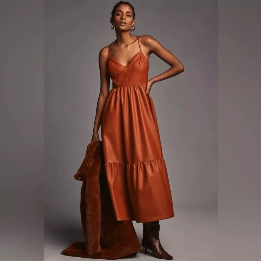 Pilcro Structured Faux Leather A-Line Midi Dress Size 18W Brick Red